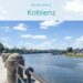 Titelbild Koblenz_Deutsches Eck mit überlagerter Schrift oben "Koblenz"